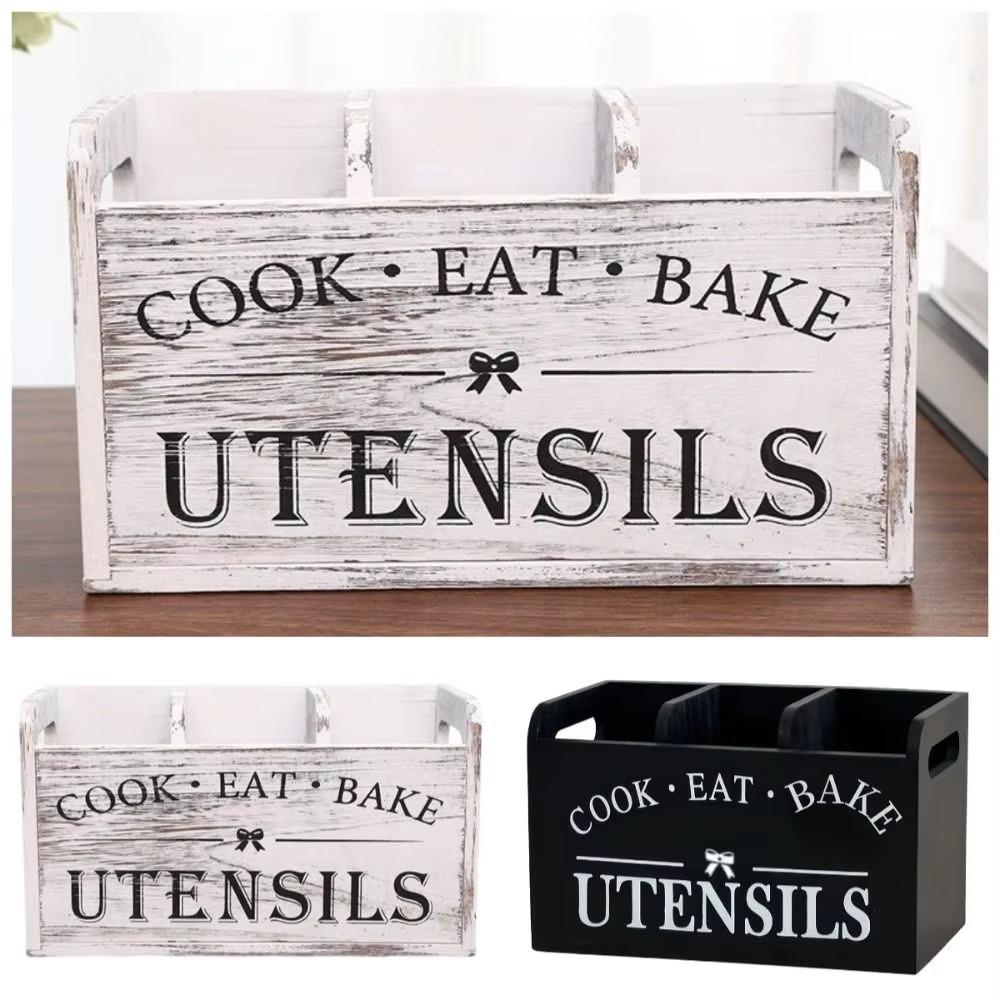 Wood Material Wood Kitchen Utensils Holder With Drainage Holes Tableware Stand Kitchen