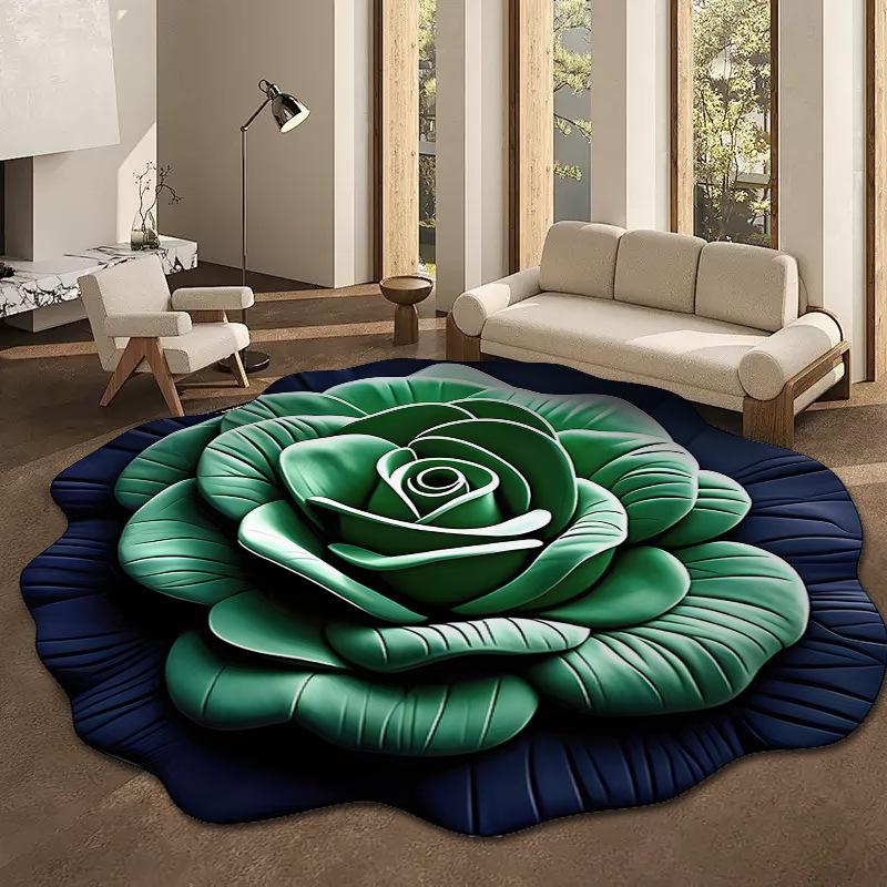 Plush Floral Floor Mat Absorbent Diatomaceous Earth Floor Rug Non-Slip 3D Visual Flower Pattern Rug for Bedroom Entrance Kitchen
