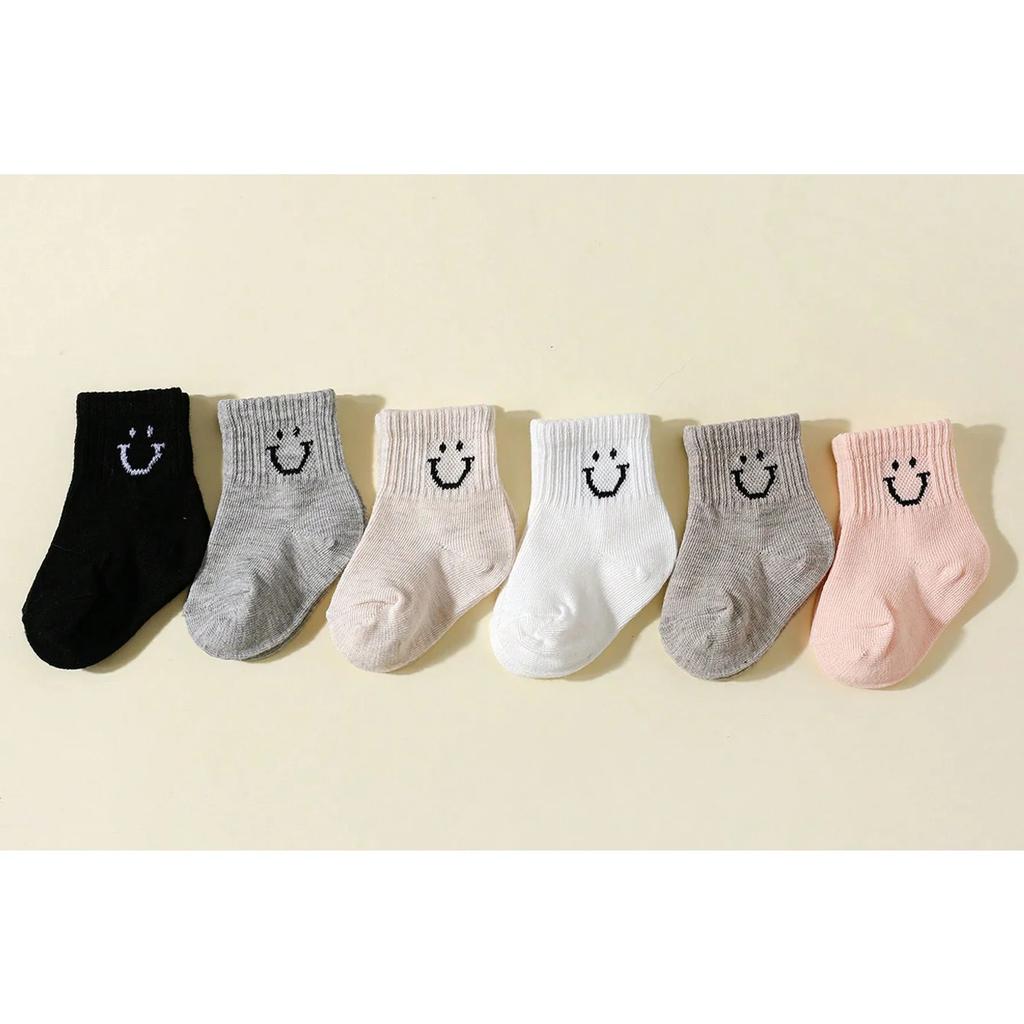 6 Pairs Baby Smile Socks, Cute Side Smile Ankle Socks for 0-12 Month Newborn Infant Boy Girl Non-Slip Funny Cartoon Toddler Socks