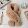 Women Fashion Autumn and Winter Newest Warm Scarf Fur Rabbit Plush Thick Scarf Solid Color Fur Ball Cross Clothes Accessories