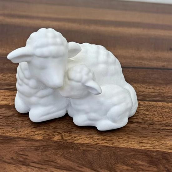 3D-печатная фигурка овцы с ягненком, Мягкий белый декор для стола, Милый животный орнамент для полки, Трогательный подарок на День матери и для новорожденного