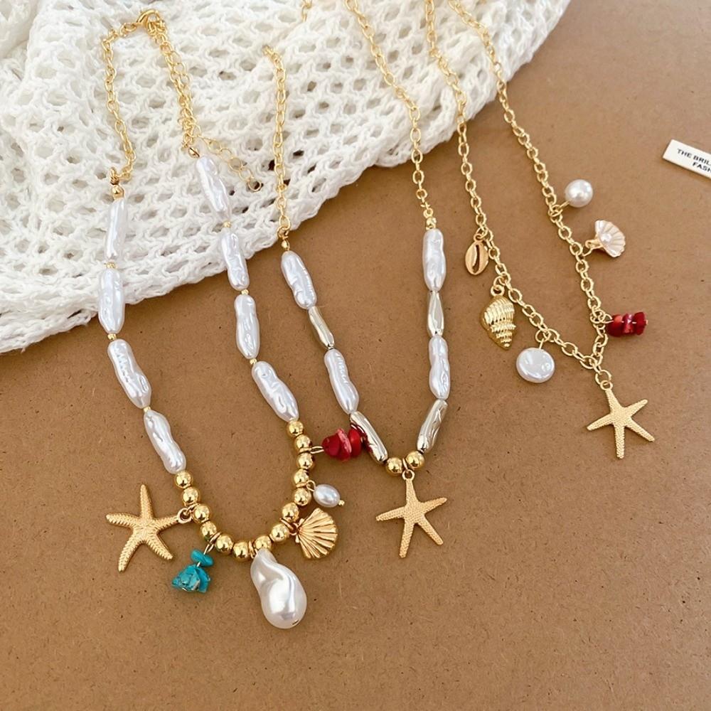 Ornaments Bohemian Shell Necklace Zinc Zinc Alloy Pearl Starfish Beach Pendant Shell Starfish Necklace Beach
