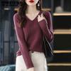 V-neck Pullover Women's Casual Long Sleeved Short Sweater Solid Color Simple Warm Knit Sweater Autumn and Winter Top