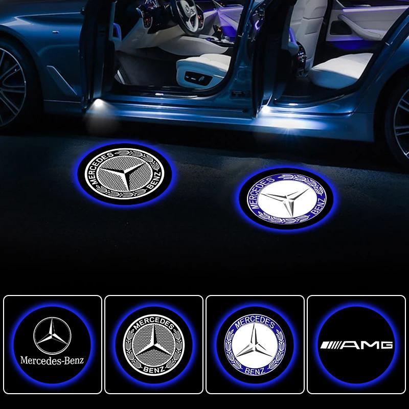 2PCS Car Door LED Welcome Light Auto Laser Projector Lamp Decor Accessories for Mercedes Benz AMG W204 W212 W211 W124 W210 W203 KUVWX1