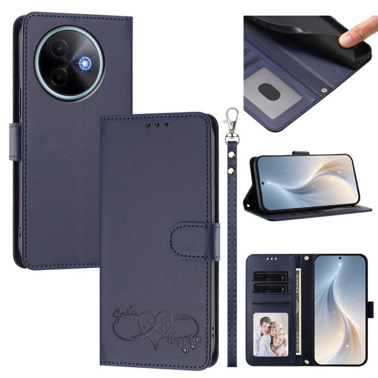 Happy Heart Pattern Magnetic Closure Vegan Leather Phone Case With Wrist Strap For vivo X200 FE