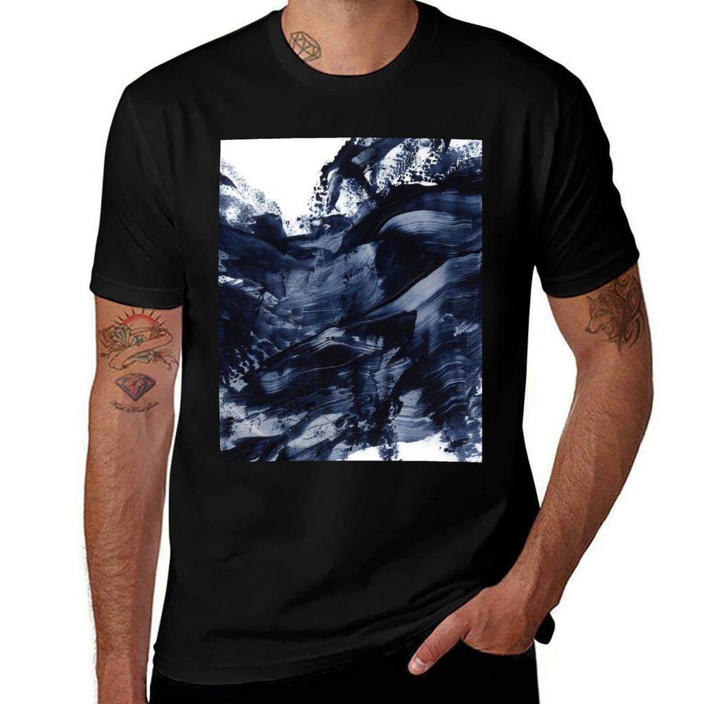 Dark Navy Gray Acrylic Abstract Painting Tshirt Breathable Workout Short Sleeve Top