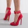 Fashion Ankle Strap High Heels Pumps Shoes Woman Sexy Black Red Super Heeled Dance Office Wedding Party Shoes Dress Pumps Big Size 45
