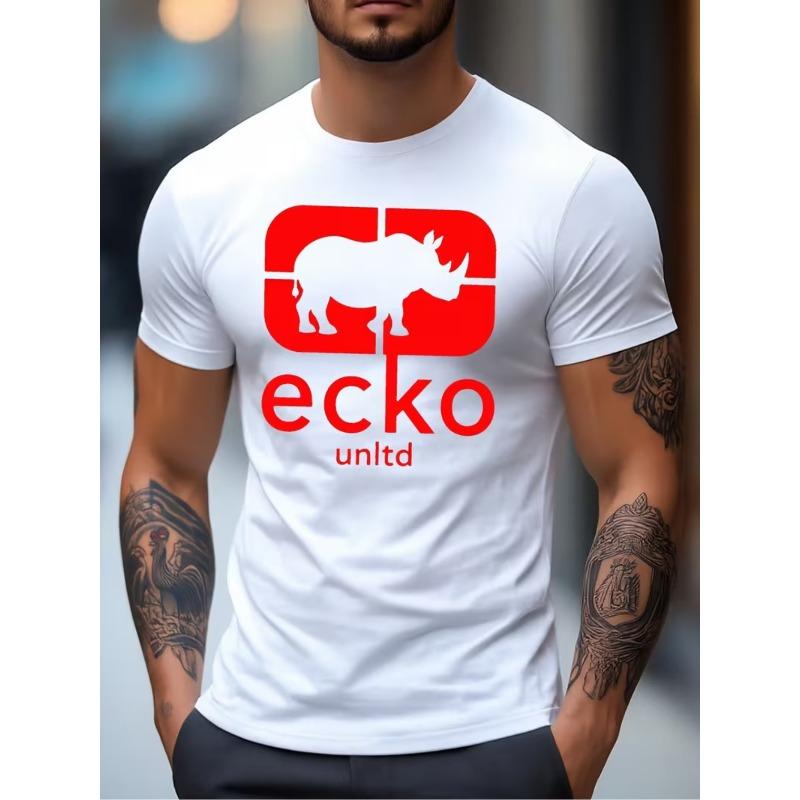 Европейские размеры Мужская футболка с принтом носорога Ecko. Воплощая американский уличный стиль. Обязательный элемент для законодателей мод. Идеально подходит для повседневных прогулок
