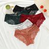 Women Briefs Hollow Out See-through Lace Thin Bow-knot Sexy Mid Waist High-elasticity Lady Underpants for Daily Wear