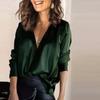 Women's Fashion Pullover V-neck Solid Color Temperament Sateen Long Sleeve Casual Shirt