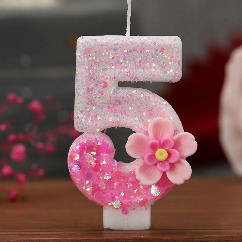 Birthday Candle Cake Topper Colour Changing Creative Number 0-9 Candle Flowers Digital Candles Girl Birthday Party Decoration