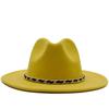 Women Men Wide Brim Wool Felt Jazz Fedora Hats Panama Style Cowboy Trilby Party Formal Dress Hat Large Size Yellow White