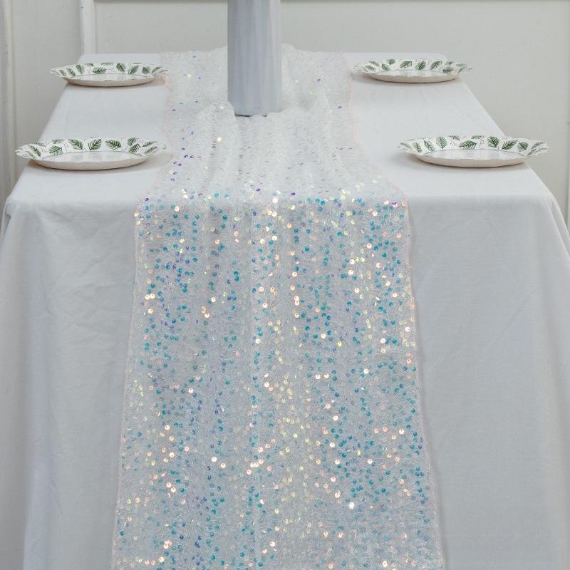 Mermaid Glitter Sequin Table Runner, Sparkly Tulle Tablecloth for Wedding Birthday Party Decoration