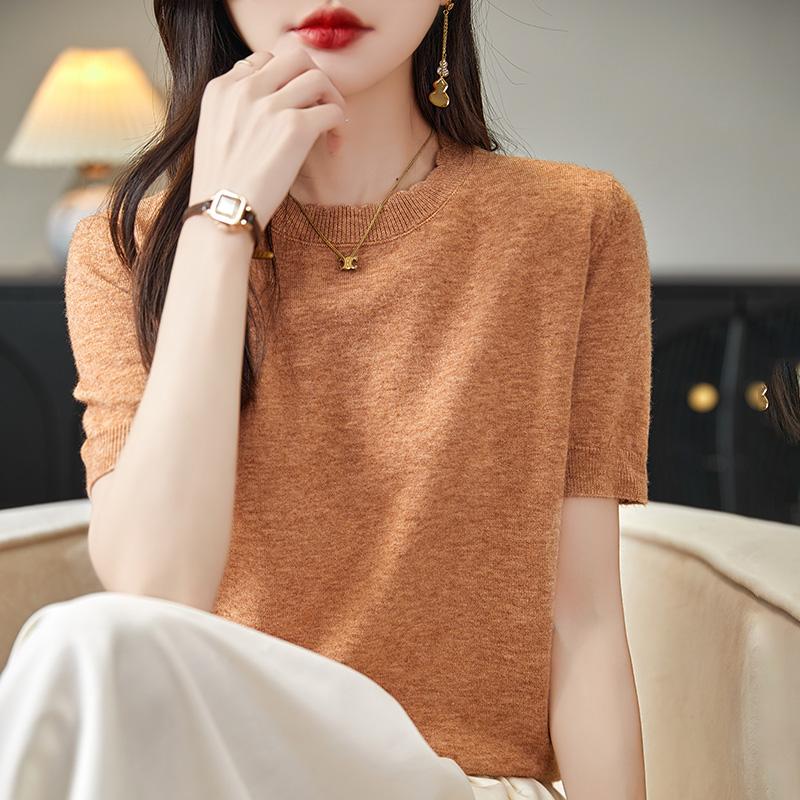 Женская вязаная футболка MODERN NEW SAGA, летняя вязаная рубашка, футболки с короткими рукавами, пуловер с круглым вырезом, вязаные топы