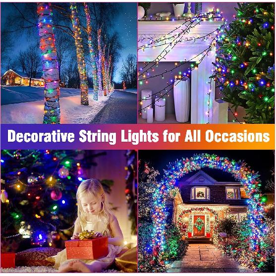 Nisocy 200 LED 4 Color Christmas String Lights, Multicolor Fairy Lights with Green Wire, 8 Modes Plug in Christmas Tree Lights for Indoor Outdoor