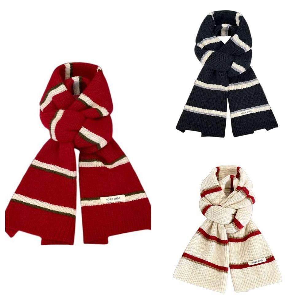 Thickened Stripe Knitted Scarf Keep Warm Shawl Scarf Fashion Women Long Scarf  Male/Female