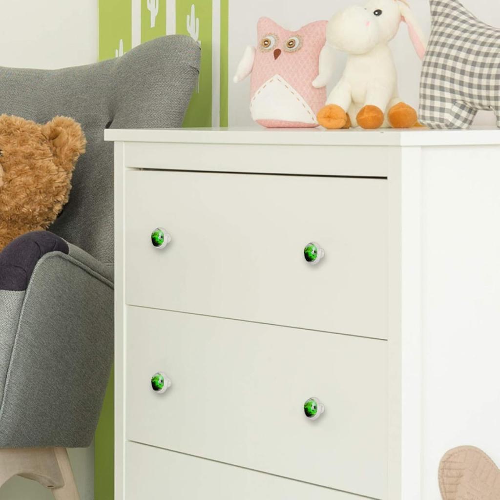 Ручки для кухонных шкафов Круглые декоративные ручки Шкаф Кладовка Ящики Комод Ручка-тяга 4 шт. Зеленое Пламя Футбол