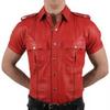 Handmade Classic Shirt Formal Genuine Lambskin Stylish Leather Red Men Casual