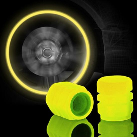 4X Yellow Luminous Tire Valve Cap Car Auto Wheel Dust Cover Glow In The Dark