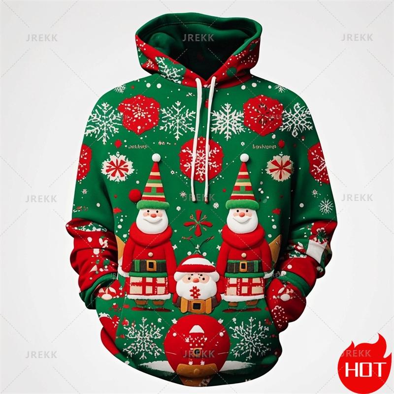 Winter Fashion 3D Printing Christmas Ornament Hoodies For Men Santa Claus Graphic Hooded Hoody Vintage Sweatshirts Mens Pullover