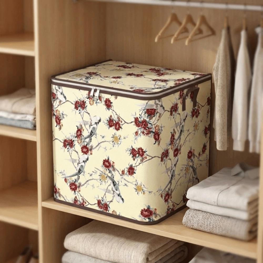 Non-woven Fabric Flower Bird Pattern Storage Bag Dust-proof Quilt Storage Container Bedding