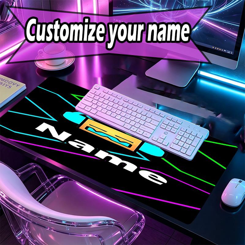 Custom Name Personalized Geometry Dash Pattern Mousepad, Laptop PC Desk Mat, Decorative Desk Mat for Home Keyboard Pad Gift