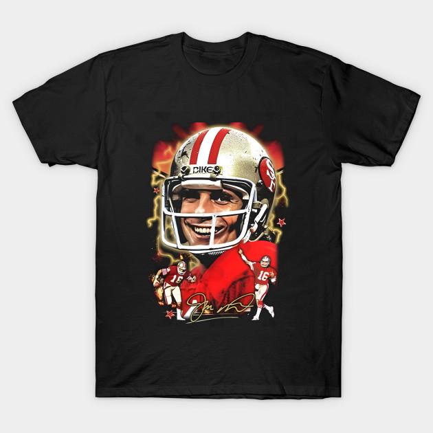 Asian Size Men Black Print T-shirt Joe Montana Vintage Bootleg No-Cut Heat Transfer Print Cotton Tshirt