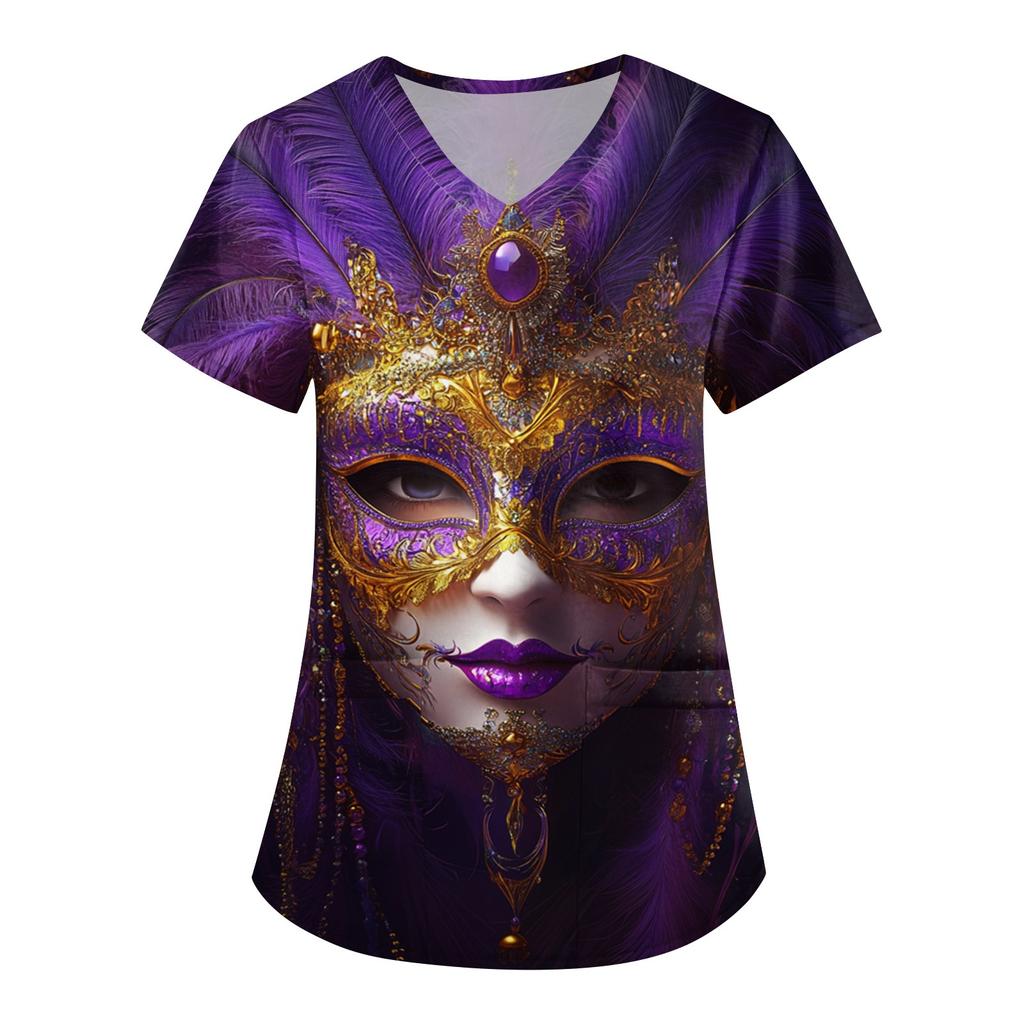 Women's V Neck Fashion Casual Carnival Printed Tops Dry-nurse Top
