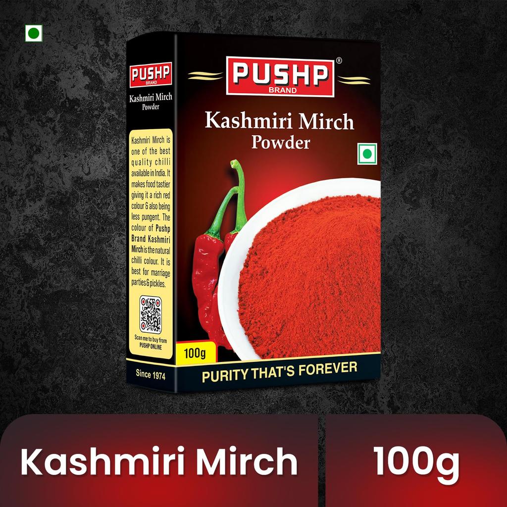 Pushp Brand Kashmiri Red Chilli Powder Authentic Indian Spice For Rich Color And Flavor 100g Pack Of 1 Natural Taste