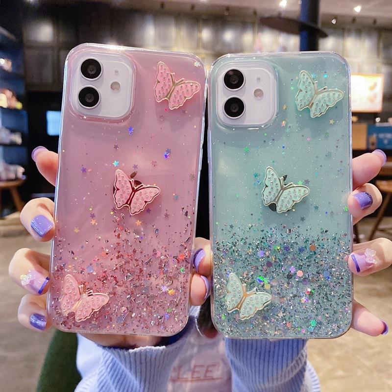 Подходит для чехла мобильного телефона Samsung S26ultra s22 Эпоксидный S24U блестящие аксессуары DIY чехол для мобильного телефона с тремя бабочками