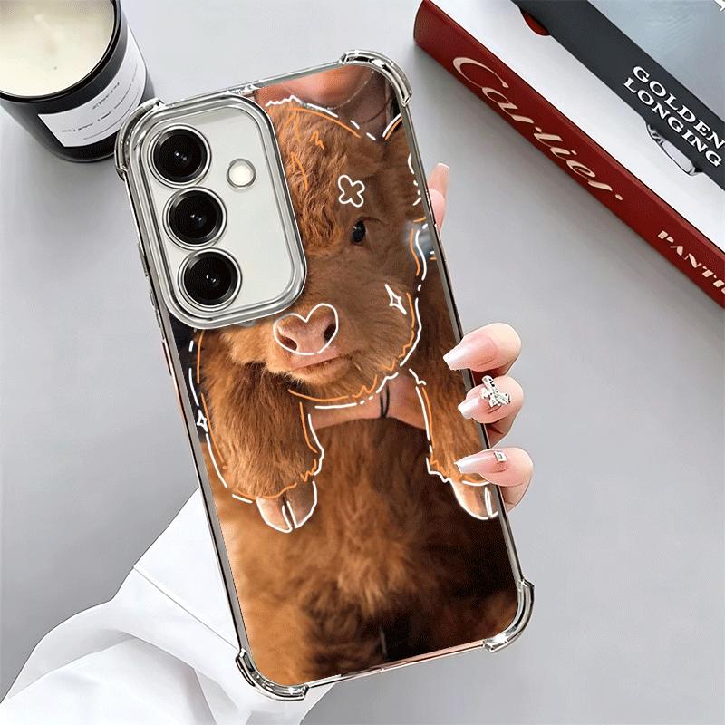Cute Highland Cow Plating Phone Case For Samsung A17 A07 A37 A57 A16 A56 A15 A55 A14 A54 A13 A53 A26 A36 A25 A35 A24 A34 A23 A33