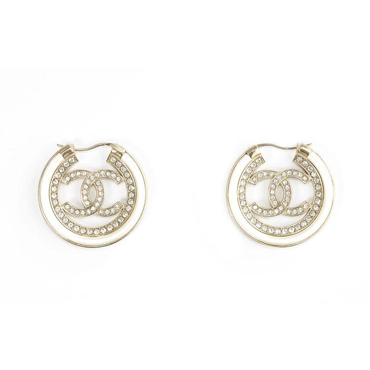 Chanel Metal Crystal And Pearl White Double C Round Earrings Women Earrings AB6732-B06493-NE834