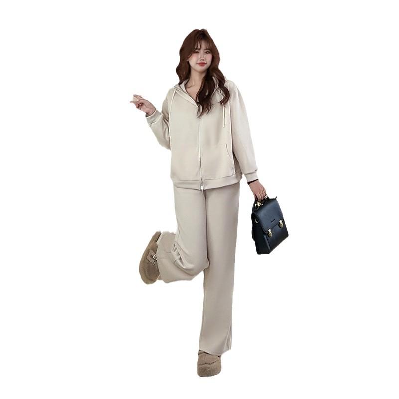 Комплект из двух предметов: толстовка большого размера: Повседневный трикотажный топ с длинным рукавом и свободные брюки для женщин