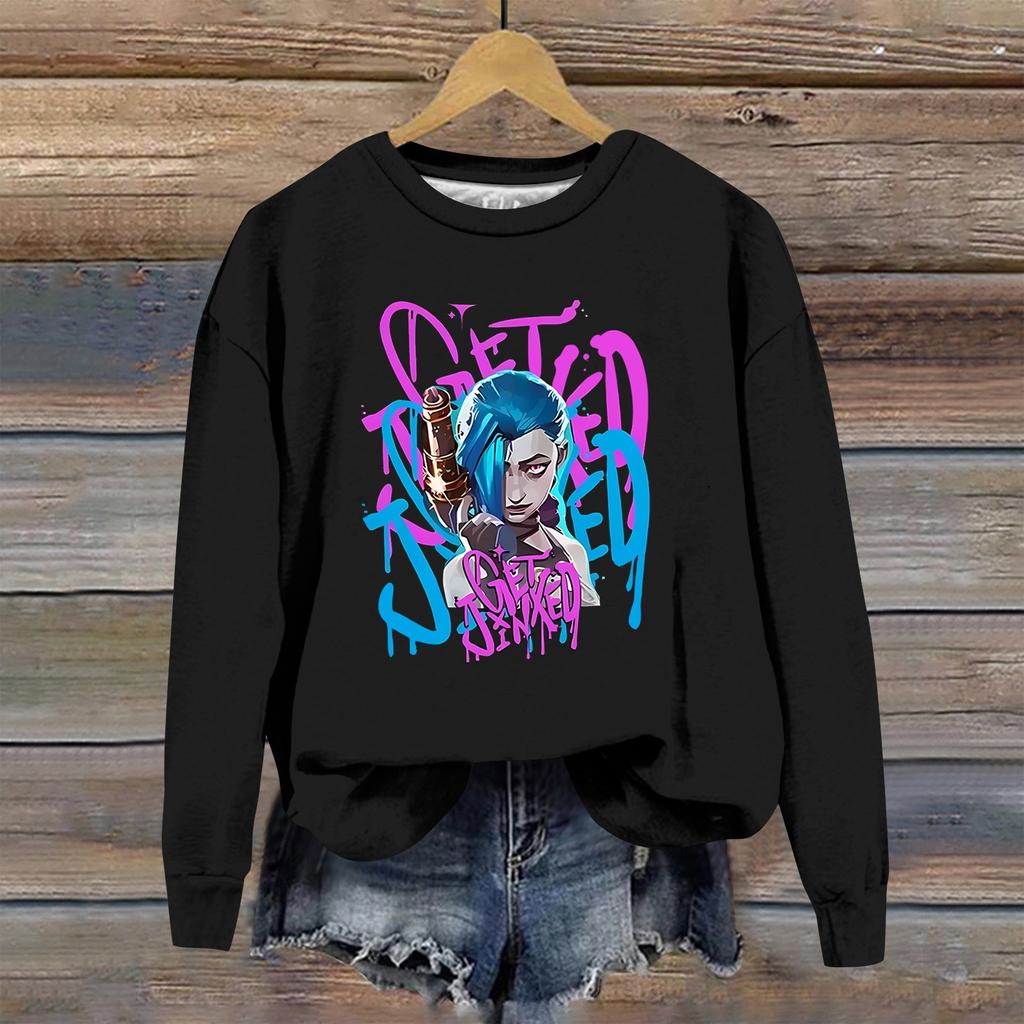 Женская повседневная модная блузка с длинным рукавом и круглым вырезом с принтом и пуловером