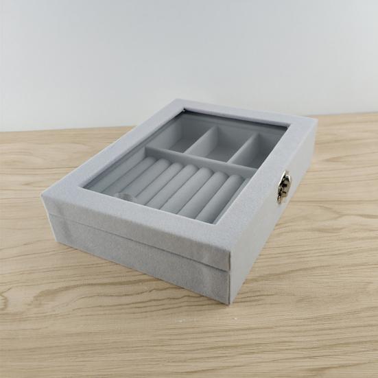 Earring Box Dust-proof Divided Grids Furry Surface Ring Bracelet Display Organizer for Home