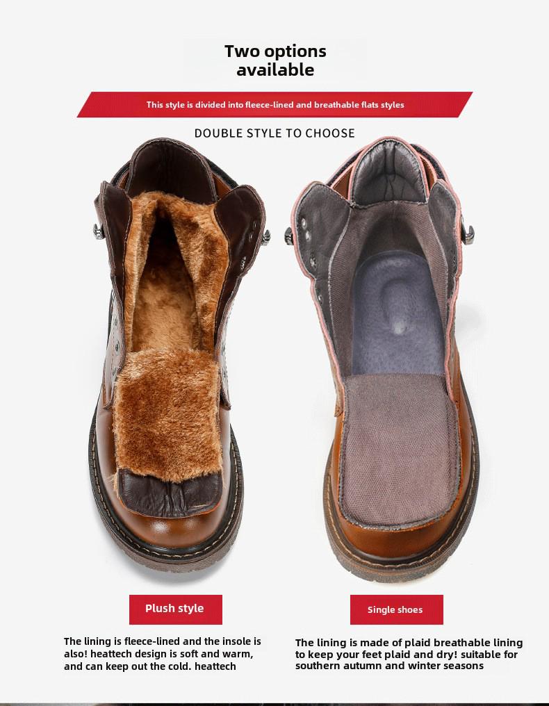 2025 British Men's Plus Velvet Leather Martin Boots Mid-Cut - Теплые, модные повседневные хлопковые ботинки