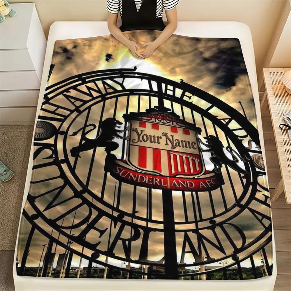 1PC Sunderland Afc Crest Custom Name Patterned Flannel Blanket Suitable For All Seasons For Home Decor Warmth And Comfort Gifts Holiday Present