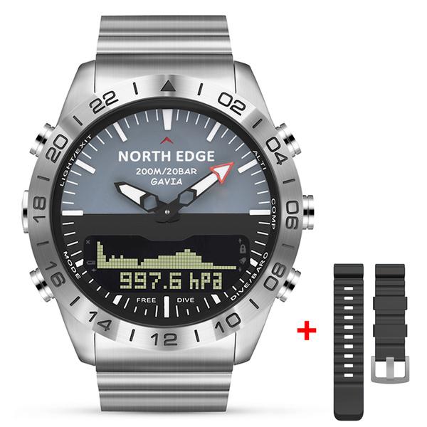 NORTH EDGE Men Dive Sports Digital Watch Mens Watches Military Army Luxury Full Steel Business Waterproof 200m Altimeter Compass