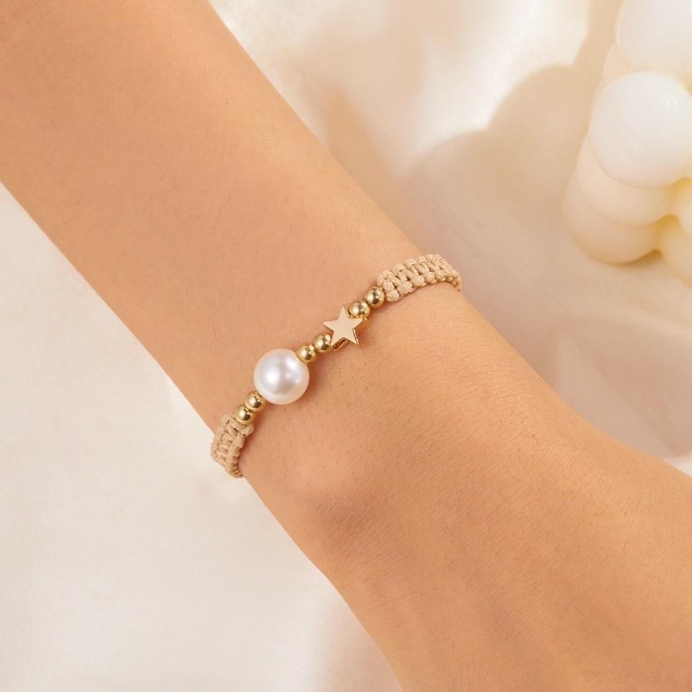 Pearl Bead Star-Shaped Bracelet Adjustable Casual Bracelet Fashion Woven Bracelet Men