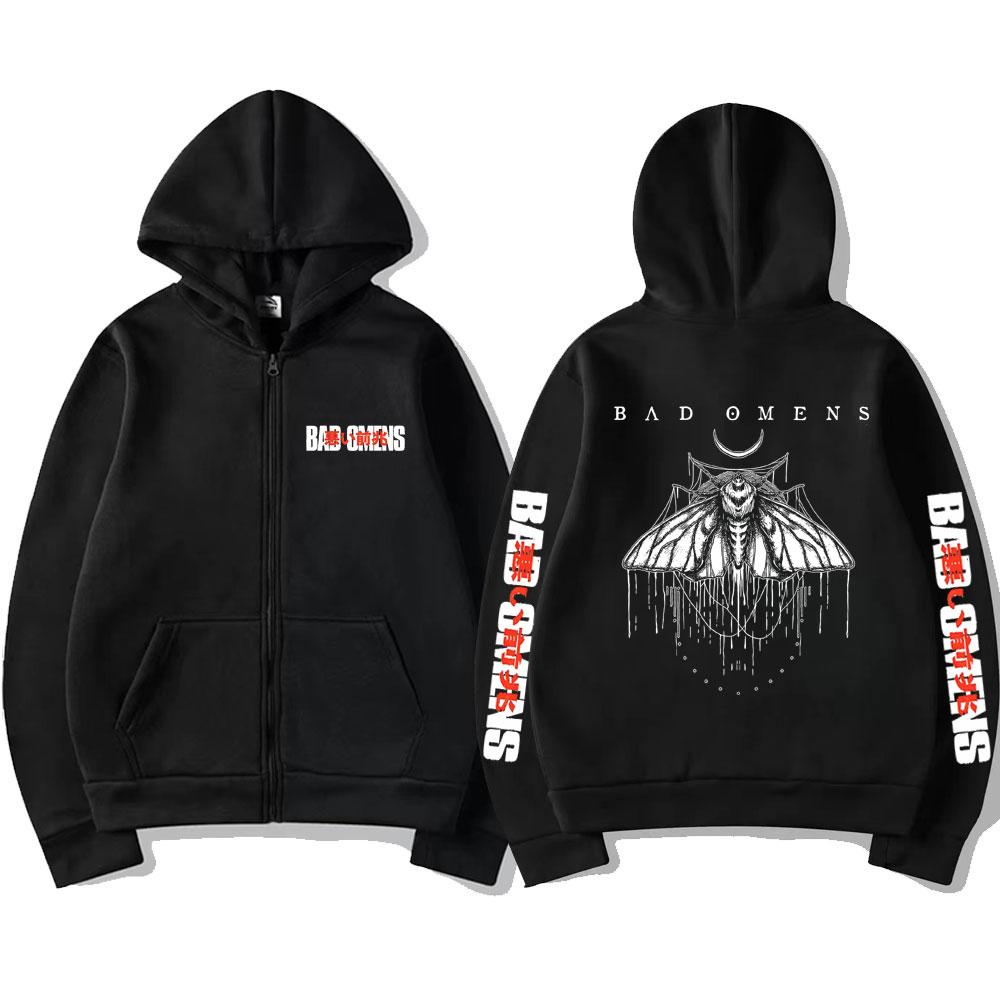 Bad Omens Band Graphic Zipper Hoodie Men Fashion Vintage Oversized Zip Up Sweatshirt Men's Rock Punk Gothic Jacket Streetwear