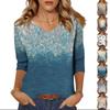 Женские топы Рубашка с рукавом три четверти V-образный вырез Свободная повседневная рубашка Футболка с принтом
