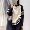 Осень/Зима Корейский Стиль Чистая Шерсть Цветовой Блок Свободный Вязаный Кашемировый Свитер для Женщин