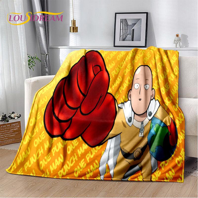 Мягкое плюшевое одеяло с рисунком аниме ONE PUNCH MAN, фланелевое одеяло, одеяло для гостиной, спальни, кровати, дивана, чехол для пикника, детское одеяло