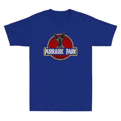 Men's and Women's T-shirts Purrassk Park Black Sphynx Cat Cute Funny Cat Lover Parody Vintage