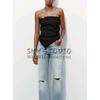 Spring New Women's Clothing Asymmetric off-Shoulder Design Ruched Decoration Tube Top Tops 0085320 0085800