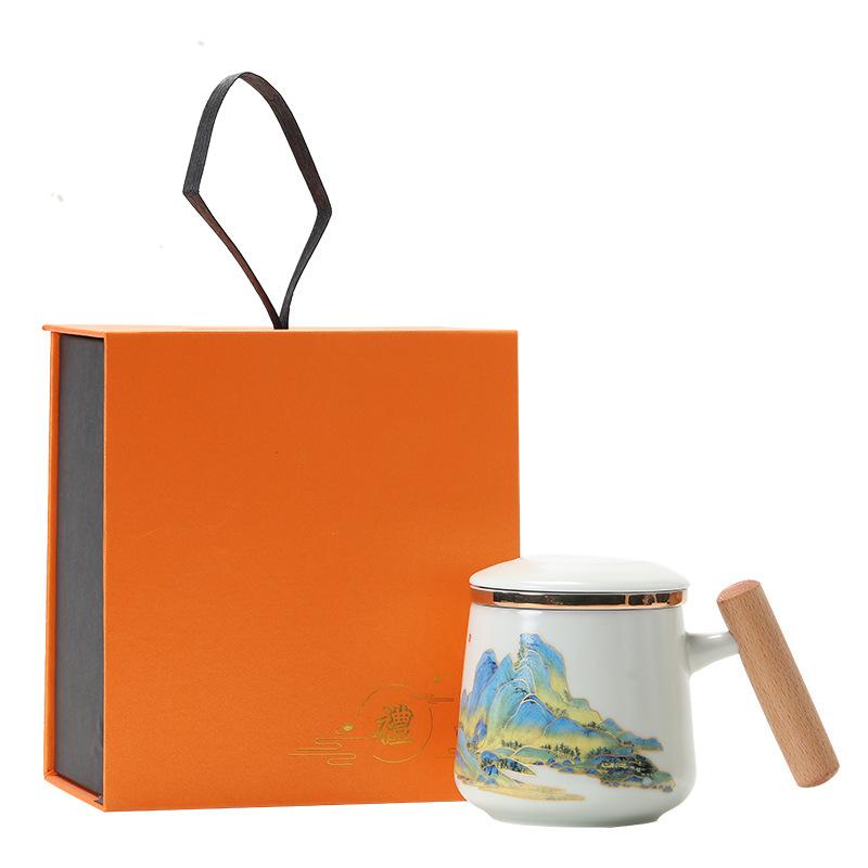 White Porcelain Office Cup Tea Separation Cup With Lid Filter Personal Water Cup Business Gift