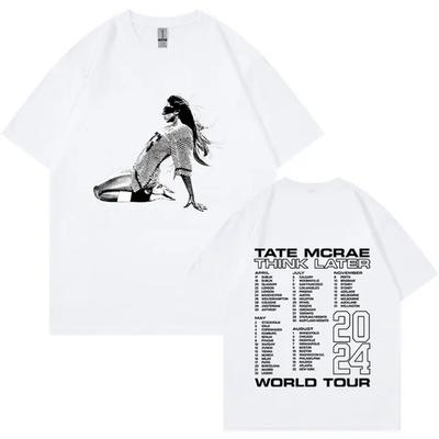 Футболка Tate Mcrae The Think Later World Tour 2024, мужская и женская, модная, винтажная, в стиле Харадзюку, с коротким рукавом, свободного кроя, 80302