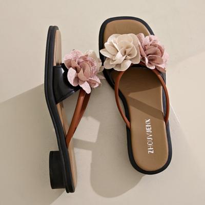 Женские тапочки Сказочный стиль Цветочный дизайн Летние тапочки с открытым носком Пляжные тапочки для женщин Пляжный отпуск Стиль Тапочки