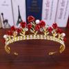 Rose Rhinestone Tiaras Crown Elegant Red Flower Hair Jewelry Crown Vintage Princess Crystal Headbands