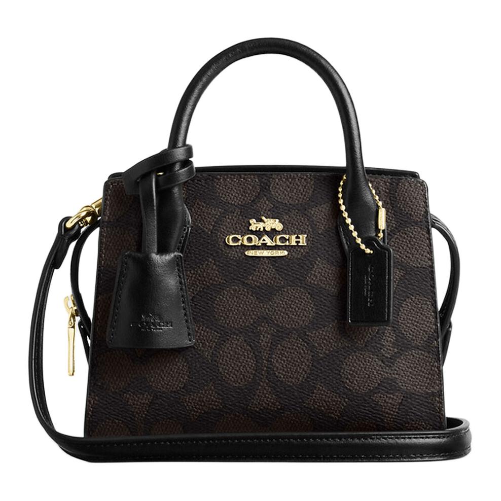 Coach Андреа 16 Застежка-молния Логотип Покрытие из канваса Мини-сумка на плечо через тело Женская сумка Орехово-черный CW304-IMXAQ